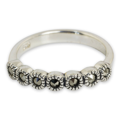 Handcrafted Silver Flower Ring with Marcasite