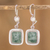 Pendientes colgantes de jade, 'Maya moderna' - Pendientes modernos de jade verde y plata de comercio justo