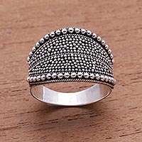 Sterling silver band ring, 'Balinese Dots'