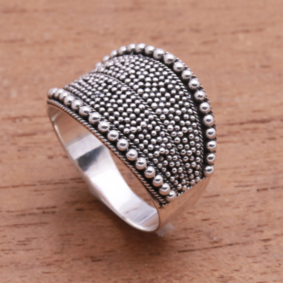 Sterling silver band ring, 'Balinese Dots' - Dot Pattern Sterling Silver Band Ring from Java