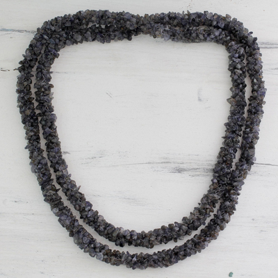 Iolite long beaded necklace, 'Blue Shadows' - Iolite long beaded necklace