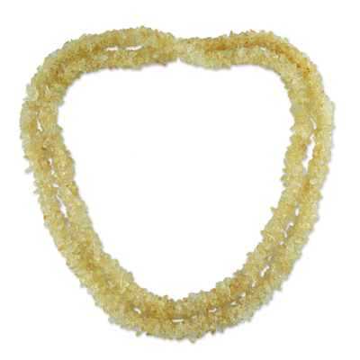 Citrine long beaded necklace, 'Lemon Sugar' - Fair Trade Beaded Yellow Citrine Long 47-Inch Necklace