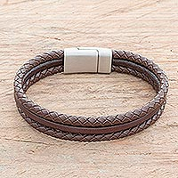 Featured review for Mens leather cord bracelet, Masculine Strands in Espresso