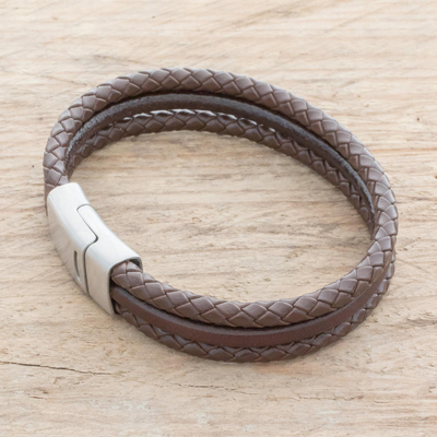 Men's leather cord bracelet, 'Masculine Strands in Espresso' - Men's Leather Cord Bracelet in Espresso from Costa Rica