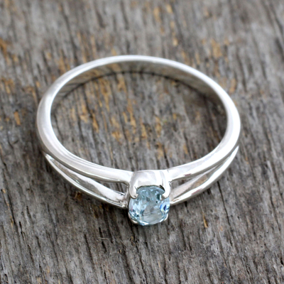 Topaz solitaire ring, 'Blue Island' - Blue Topaz Solitaire Sterling Silver Ring from India