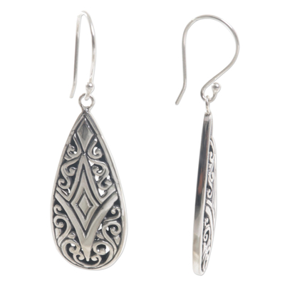 Sterling silver dangle earrings, 'Tamiang Drop' - Brilliant Sterling Silver Earrings WIth Balinese Motifs