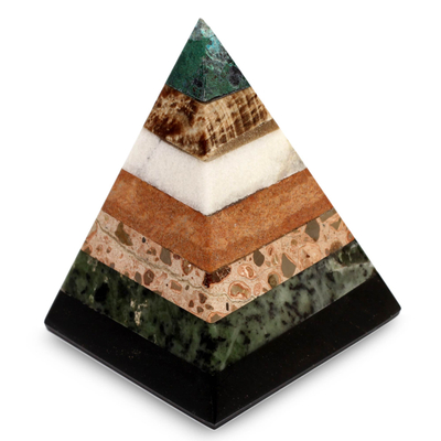 Gemstone pyramid, 'Empowered' - Hand Crafted Peruvian Gemstone Pyramid Sculpture