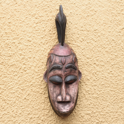 African wood mask, 'Adi Wofie Bird' - Bird-Themed African Wood Mask from Ghana