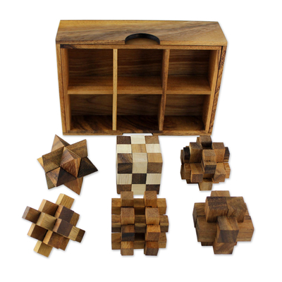 Wood puzzles, 'Logical Mind' (set of 6) - Handcrafted Set of Six Wooden Puzzles from Thailand