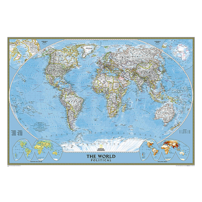 World map wall mural, 'Classic' - Large Classic World Wall Map Mural