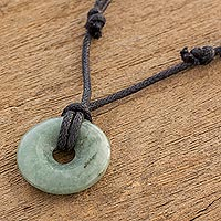 Jade pendant necklace, 'Mayan Circle of Love' - Light Green Circular Jade Pendant Necklace from Guatemala