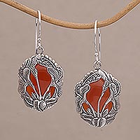 Carnelian dangle earrings, 'Floral Plains'