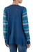 Cotton blend cardigan, 'Garden in Blue' - Peruvian Open Front Solid Blue Cardigan with Floral Sleeves (image 2c) thumbail