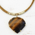 Gold plated tiger's eye and golden grass statement necklace, 'Smolder' - Tiger's Eye Pendant with Golden Grass Cord Necklace