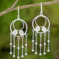 Sterling silver dangle earrings, 'Dreaming in Circles' - Handmade Sterling Silver Dangle Earrings with Circle Motif
