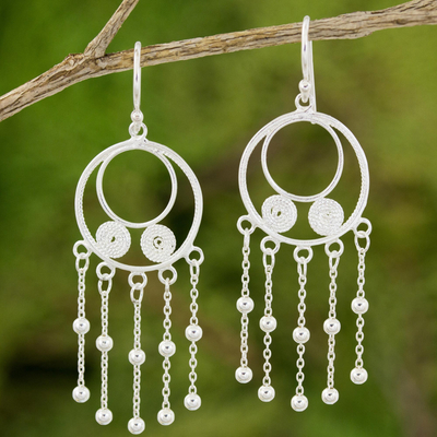 Sterling silver dangle earrings, 'Dreaming in Circles' - Handmade Sterling Silver Dangle Earrings with Circle Motif