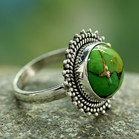 Sterling silver cocktail ring, 'Verdant Promise' - Sterling Silver and Green Composite Turquoise Cocktail Ring