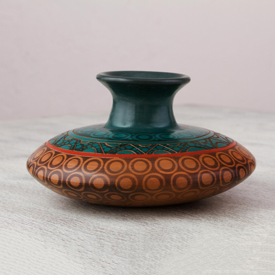 Keramikvase - Handgefertigte dekorative Keramikvase in Grün und Braun