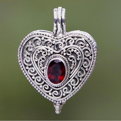 Garnet and Sterling Silver Heart Shaped Locket Necklace - Always in my  Heart
