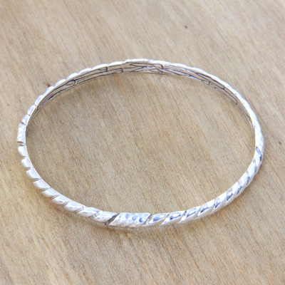 Sterling silver bangle bracelet, 'Connect' - Fair Trade Sterling Silver Bangle Hand Crafted Bracelet