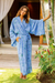 Batik rayon robe, 'Ubud Grove' - Green and Blue Batik Print Long Sleeved Rayon Robe with Belt (image 2) thumbail