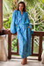 Batik rayon robe, 'Ubud Grove' - Green and Blue Batik Print Long Sleeved Rayon Robe with Belt (image 2c) thumbail