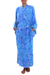 Batik rayon robe, 'Ubud Grove' - Green and Blue Batik Print Long Sleeved Rayon Robe with Belt (image 2d) thumbail