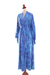 Batik rayon robe, 'Ubud Grove' - Green and Blue Batik Print Long Sleeved Rayon Robe with Belt (image 2g) thumbail