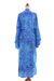 Batik rayon robe, 'Ubud Grove' - Green and Blue Batik Print Long Sleeved Rayon Robe with Belt (image 2h) thumbail