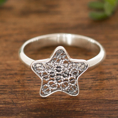 Sterling silver filigree cocktail ring, 'Fancy Star' - Star Motif Filigree Sterling Silver Cocktail Ring from Peru
