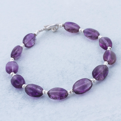 Amethyst beaded bracelet, 'Enchanted Purple' - Purple Amethyst Beaded Bracelet from Peru