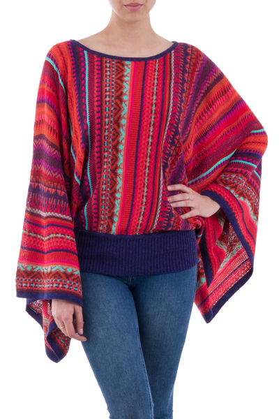 Peruvian Knit Bohemian Drape Sweater in Multicolor Pattern