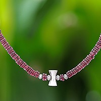 Garnet beaded necklace, 'Velvety Love' - Garnet and Karen Silver Beaded Necklace from Thailand