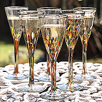 Champagne flutes, 'Confetti' (set of 6) - Mexican Handblown Glass Cocktail Champagne Flutes Set of 6