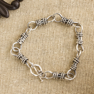 Sterling silver link bracelet, 'Connected Ropes' - Taxco Sterling Silver Link Bracelet from Mexico