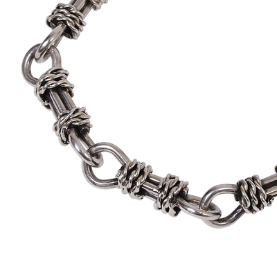 Sterling silver link bracelet, 'Connected Ropes' - Taxco Sterling Silver Link Bracelet from Mexico