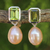 Pearl and peridot drop earrings, 'Attraction' - Pearl and Peridot Drop Earrings (image 2) thumbail