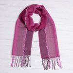 Alpaca blend scarf, 'Perfect Pink' - Hand Woven Striped Alpaca Blend Wrap Scarf from Peru