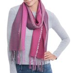 Alpaca blend scarf, 'Perfect Pink' - Hand Woven Striped Alpaca Blend Wrap Scarf from Peru