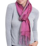 Alpaca blend scarf, 'Perfect Pink' - Hand Woven Striped Alpaca Blend Wrap Scarf from Peru