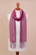 Alpaca blend scarf, 'Perfect Pink' - Hand Woven Striped Alpaca Blend Wrap Scarf from Peru