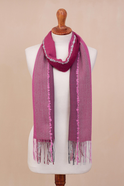 Alpaca blend scarf, 'Perfect Pink' - Hand Woven Striped Alpaca Blend Wrap Scarf from Peru