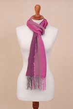 Alpaca blend scarf, 'Perfect Pink' - Hand Woven Striped Alpaca Blend Wrap Scarf from Peru