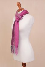 Alpaca blend scarf, 'Perfect Pink' - Hand Woven Striped Alpaca Blend Wrap Scarf from Peru