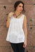 Cotton blouse, 'Floral Whisper' - Hand Embroidered Sleeveless White Cotton Smock Top