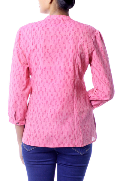 Blusa de algodón - Top de blusa con estampado de bloques de algodón hecho a mano