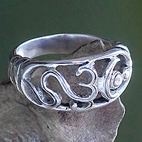 Sterling silver band ring, 'Sukawati Om Kara' - Women's Handmade Om Symbol Silver Band Ring