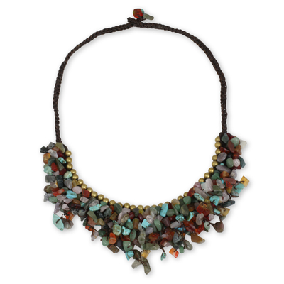 Multicolor Gemstone Chip Necklace with Brass Accents