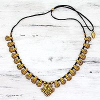 Ceramic pendant necklace, 'Golden Paisley Glamour' - Indian Artisan Crafted Paisley Theme Necklace in Ceramic