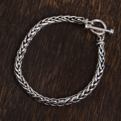 Herren-Kettenarmband aus Sterlingsilber - Handgefertigtes Weizen-Kettengliederarmband aus Sterlingsilber für Herren